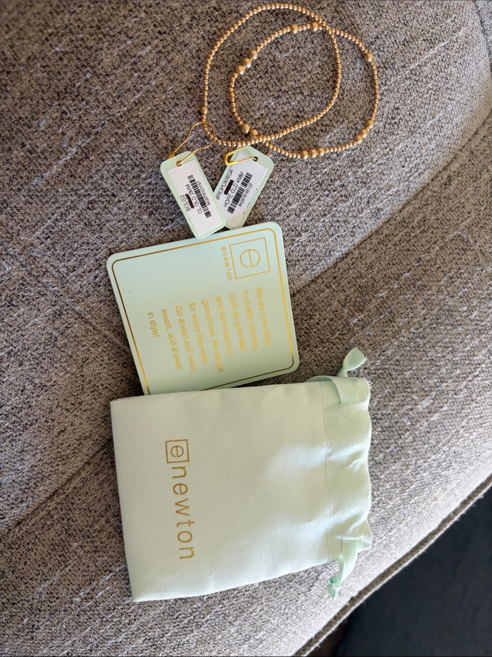 Newton Gold Beaded Necklace with Mint Branded Pouch